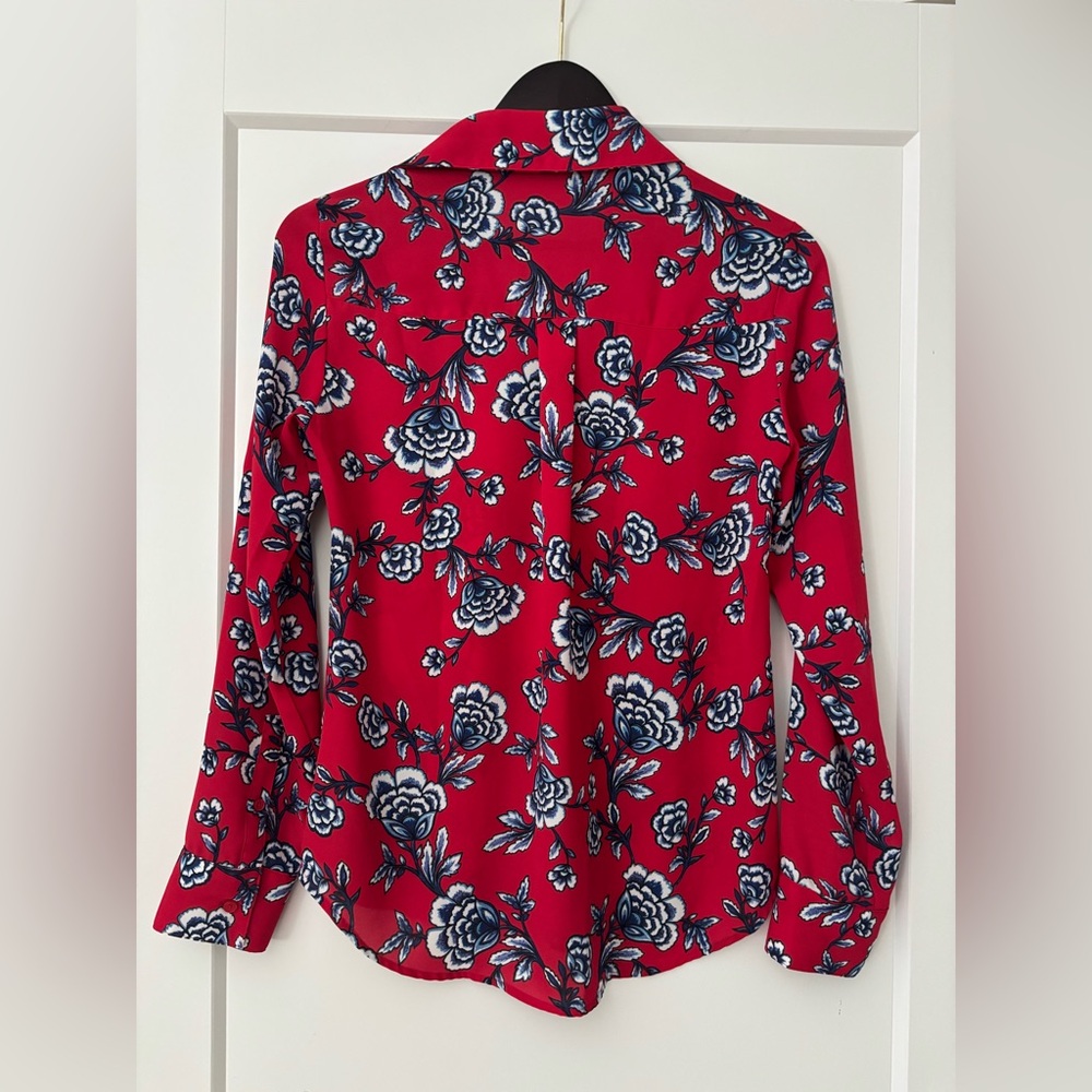 Express Red/Blue Floral Button-Down Shirt - Picture 2 of 6